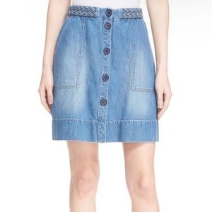 Joie Denim Button Up Skirt with Braided Detail at Waist Size 28